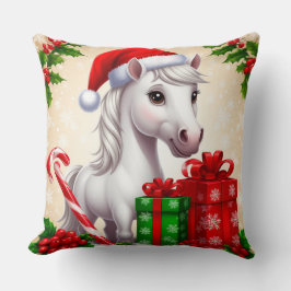 Almofada Cavalo de Cartoon Festivo em Santa Hat com present
