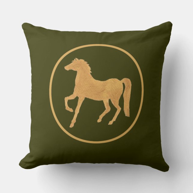 Almofada Cavalo de Efeito Dourado Chic no Verde Mossy Escur (Frente)
