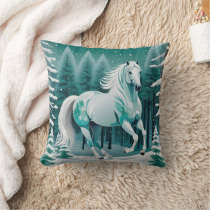 Almofada Cavalo de Prata Verde na Floresta Encantada