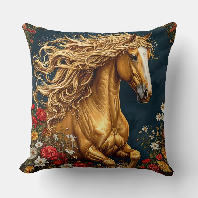 Almofada Cavalo Dourado com Crina Fluindo (Frente)