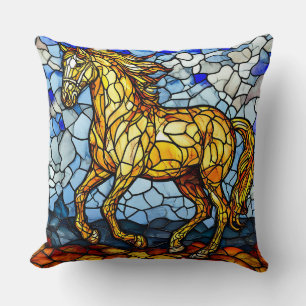 Almofada Cavalo dourado em vitral
