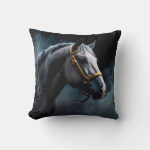 Almofada Cavalo em fundo preto com tons azuis