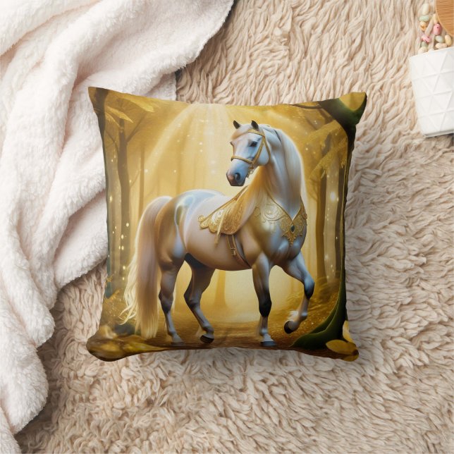Almofada Cavalo entoado na floresta ouro (Cobertor)