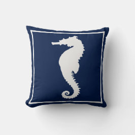 Almofada Cavalo-Marinho Azul e Branco Costeiro Náutico Prai