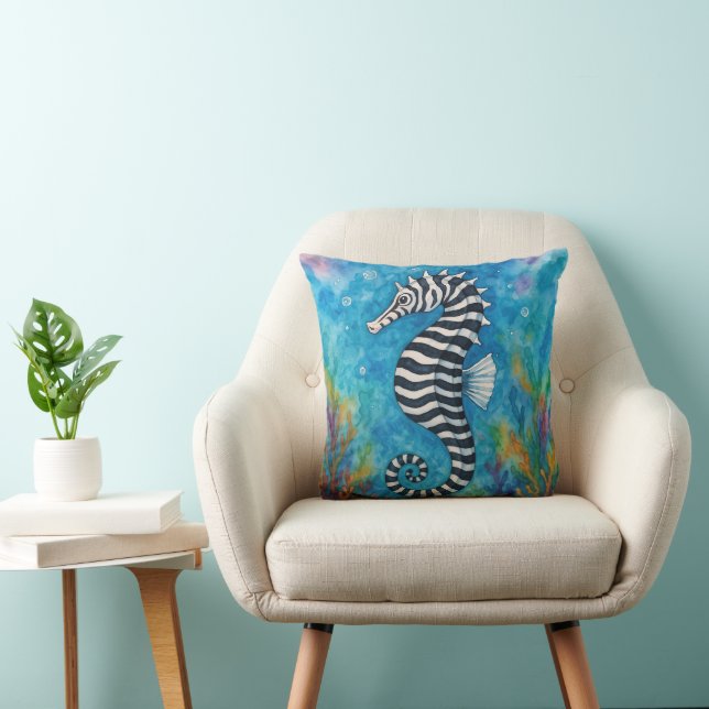 Almofada Cavalo-marinho Zebra em Aquarela (Cadeira)