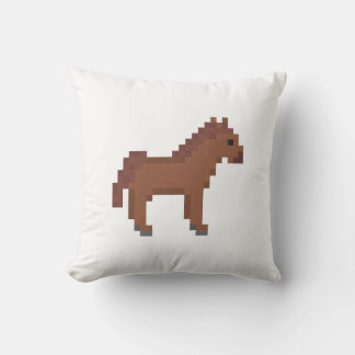 Almofada Cavalo Marrom em Arte de Pixel 8-Bit Retro