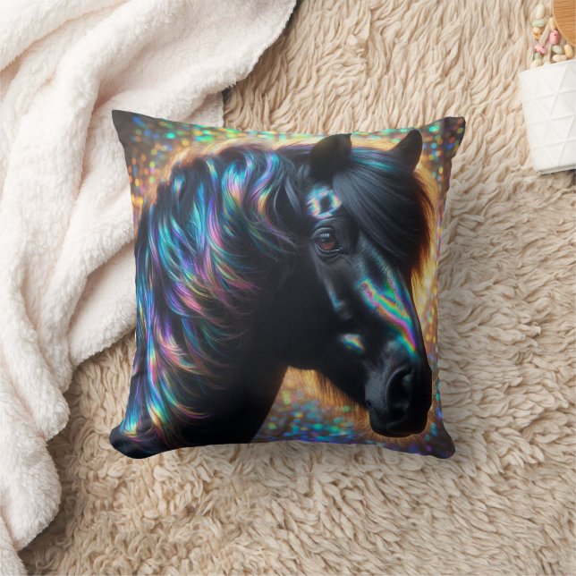 Almofada Cavalo Negro com Mão Iridescente (Cobertor)