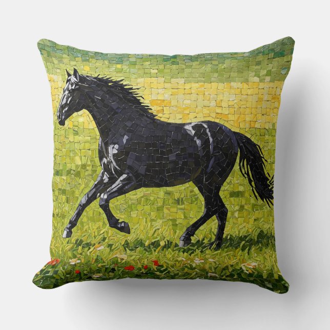Almofada Cavalo Negro na Pradaria (Frente)