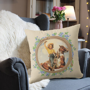Almofada Cavalo ocidental da vaqueira do vintage com flores