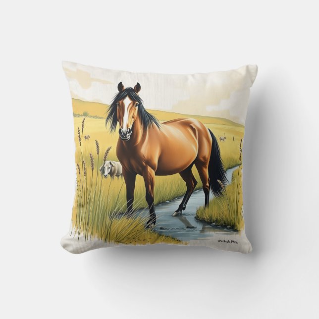 Almofada Cavalo Pastoral em Ossos Terrestres (Frente)