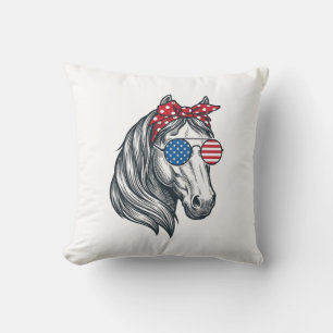Almofada Cavalo Patriótico Com Óculos De Sol De Bandeira Vi