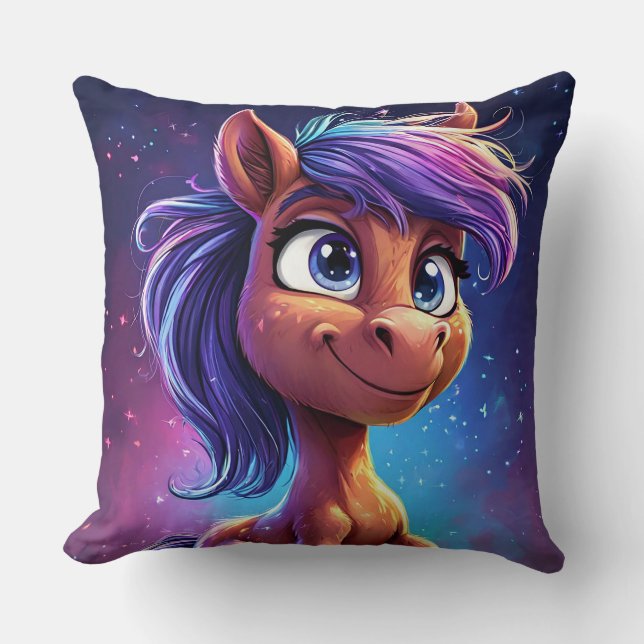 Almofada 🐴 Cavalo Roxo Fofo Presente de Decoração de Sala  (Frente)