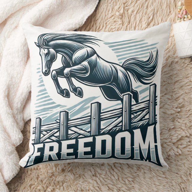 Almofada Cavalo Saltando sobre a Parede da Liberdade (Cobertor)