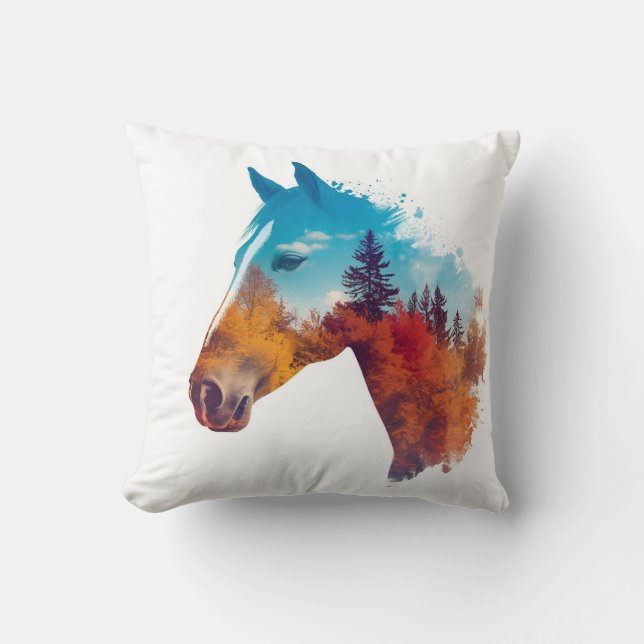 Almofada Cavalo Surreal na Floresta do outono (Frente)
