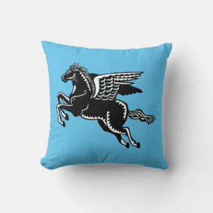 Almofada Cavalo Voador - Preto e Branco no Azul-Céu