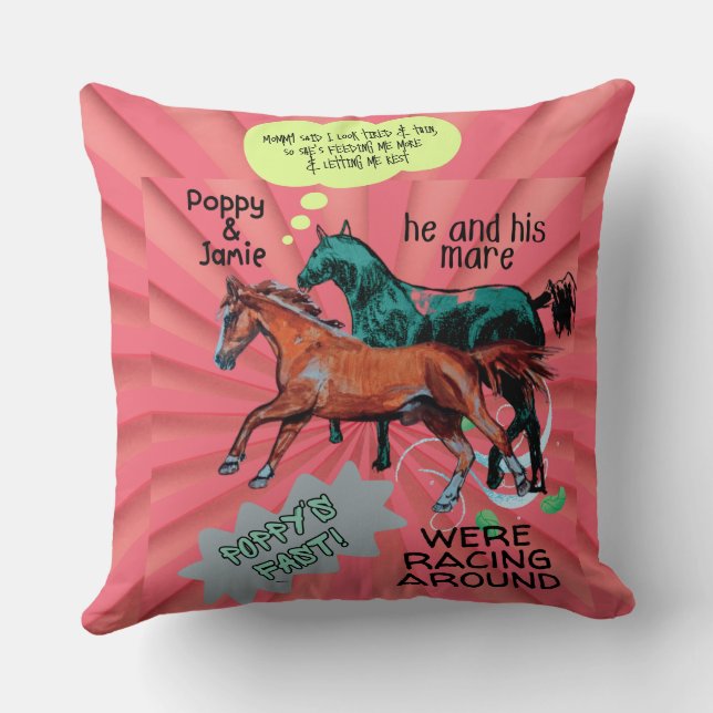 Almofada Cavalos do estilo quadrinhos bobo (Verso)