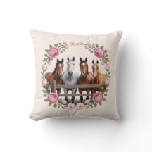 Cavalos Elegantes na Arte de Grinalda Floral