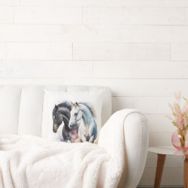 Almofada Cavalos Pretos e Brancos em Aquarela