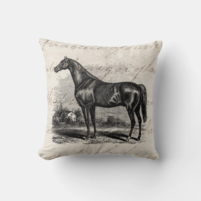 Almofada Cavalos retros do puro-sangue do cavalo de raça (Frente)