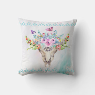 Almofada Caveira Animal Boho com Borboletas e Flores