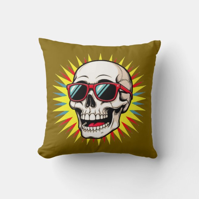 Almofada **Caveira Divertida Com Óculos De Sol – Cartoon R (Frente)