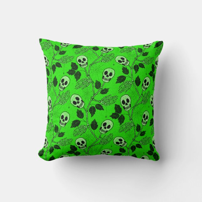 Almofada Caveira Floral Gótica Verde Neon (Frente)