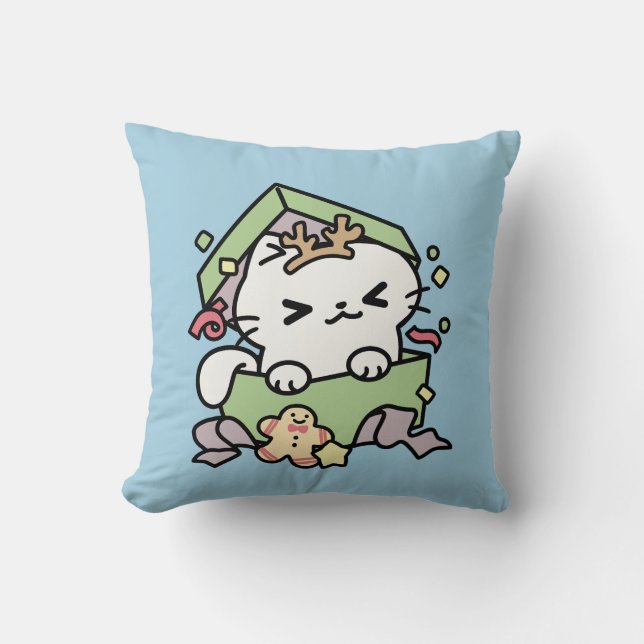 Almofada Celebração de Natal com Gato de Tempo Puro (Frente)