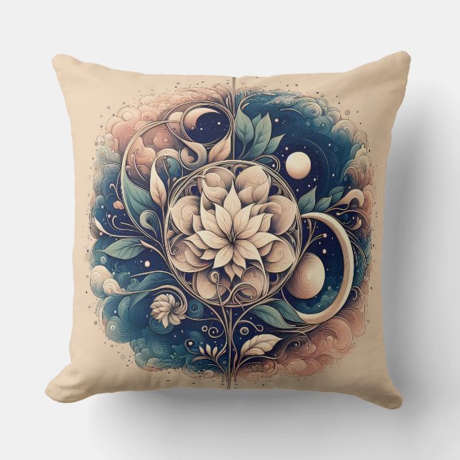 Almofada "Celestial - Mística Floral Moon Art" (Frente)