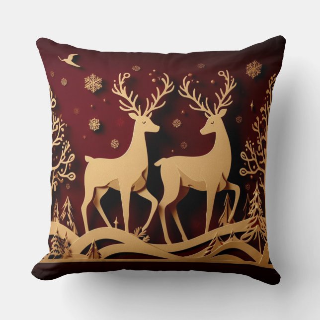 Almofada Celestial Reindeer Waltz – Golden Forest (Frente)