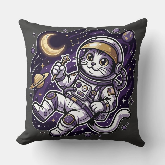 Almofada Celestial Voyager: Purple Astronaut Cat Space Masc (Frente)