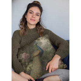 Almofada Cena botânica do pavão num jardim inglês