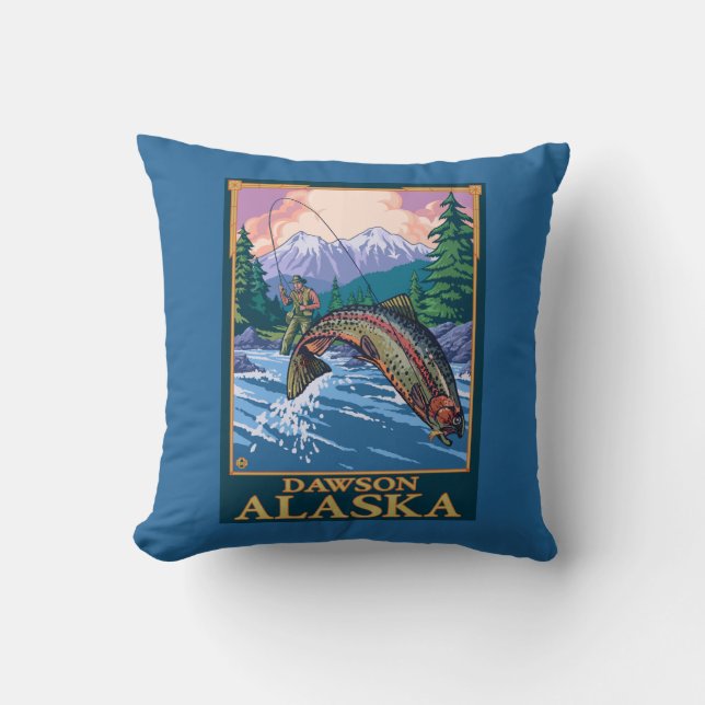 Almofada Cena da pesca com mosca - Dawson, Alaska (Frente)