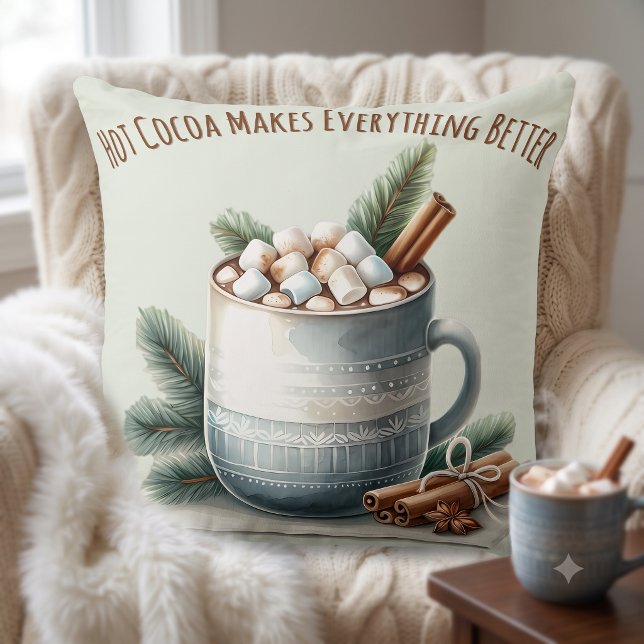 Almofada Cena de Caneca de Marshmallow de Cacau de Inverno  (Cozy Winter Cocoa Marshmallow Mug Scene Throw Pillow)