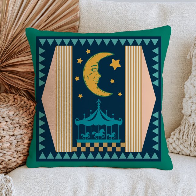 Almofada Cena de Circo Celestial Lua Crescente Boêmia (Criador carregado)