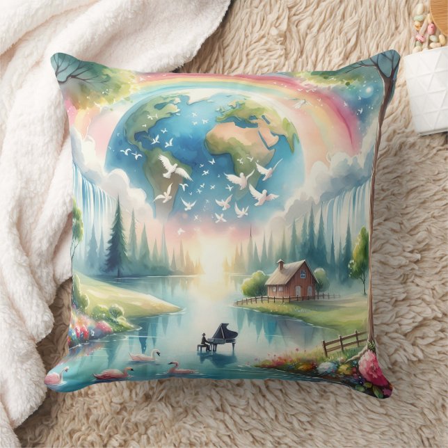 Almofada Cena de Fantasia Whimsical Rainbow Earth (Cobertor)