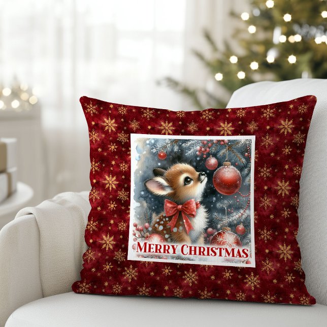 Almofada Cena de inverno com cervo bebê suave em floresta n (Soft baby fawn winter scene snowy forest kids room decor)