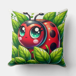Almofada 🌿 Cena de Jardim da Joaninha Folhuda para Decoraç