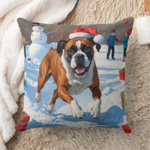 Almofada Cena de Natal com Neve Festiva do Boxer