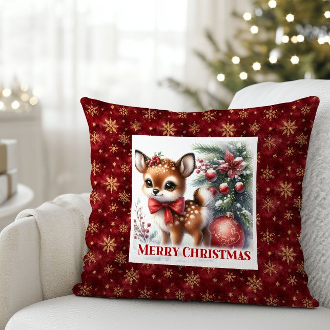 Almofada Cena de neve radiante, cervo bebê, decoração aconc (Radiant snowy scene baby deer cozy kids room decor)