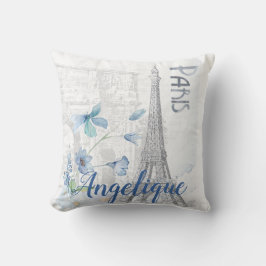 Almofada Cena de Paris e Flores Azuis Personalizados