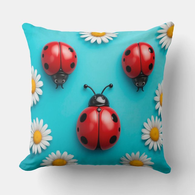 Almofada 🐞 Cena de Trio de Joaninhas 3D para Decoração de  (Frente)