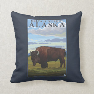 Almofada Cena do bisonte - junção do delta, Alaska