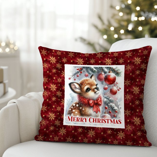 Almofada Cena Encantadora da Floresta com Corça - Presente  (Enchanting Fawn Forest Scene Cozy Gift Christmas pillow)