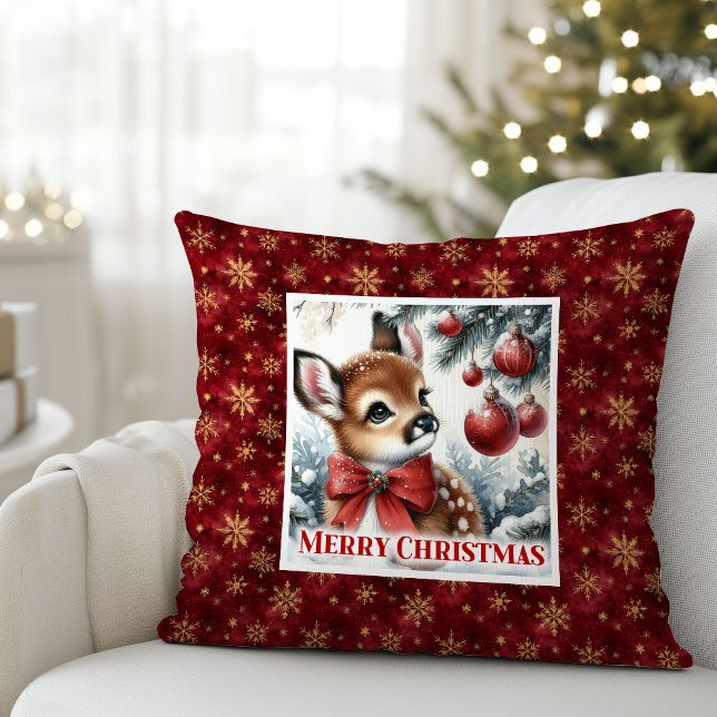Almofada Cena encantadora de neve, decoração de quarto infa (Charming snowy scene baby deer kids room decor (50))