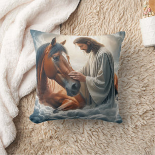Almofada Cena Serena de Compaixão com Jesus e Cavalo