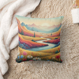 Almofada Cenário moderno de montanha com pôr do sol vibrant