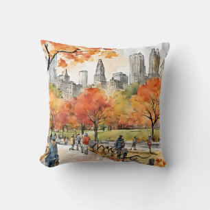 Almofada Central Park, aquarelas, geradas pelo AI,