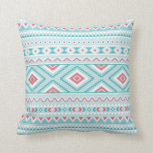 Almofada Cerceta e teste padrão tribal asteca cor-de-rosa