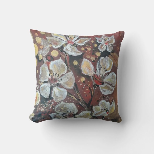 Almofada Cereja branca floresce sobre fundo bokeh (Frente)