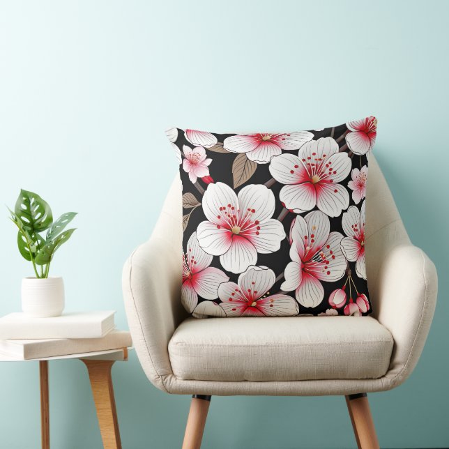 Almofada Cereja floresce em preto (Cadeira)